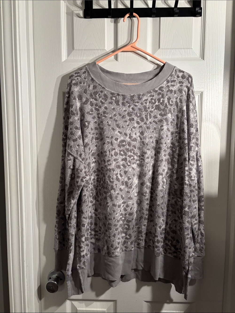 aerie Gray Leopard Print Crewneck Sweater